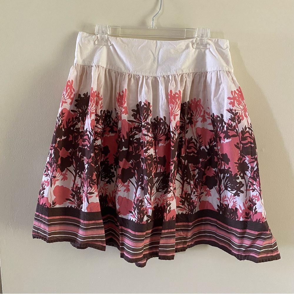 Vintage Apt. 9 Floral Full Skirt Size 14 Lined 100% Cotton White Pink Brown Cute